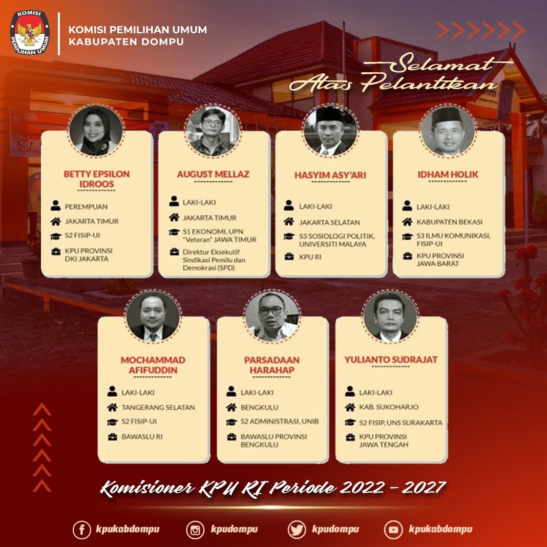 KPU DOMPU Mengucapkan"Selamat Atas Pelantikan Komisioner KPU RI Periode 2022-2027".